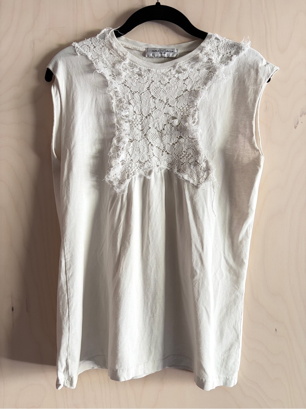 Balenciaga Le Dix White Lace Yoke Sleeveless Tank collector’s item